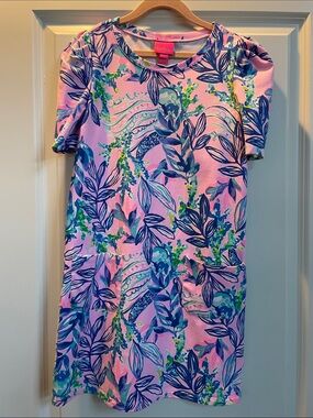 Lilly Pulitzer Pink Floral Shift Dress with Blue & Green Prints